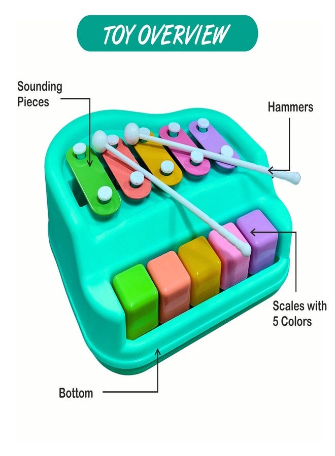 RAINBOW RIDERS Small Xylophone Musical Instrument 2 in 1 Piano and Xylophone Toy with Colorful Keys and Mallets Educational Musical Toy for Toddlers, Babies, Boys, and Girls (Light Green) - Image 5